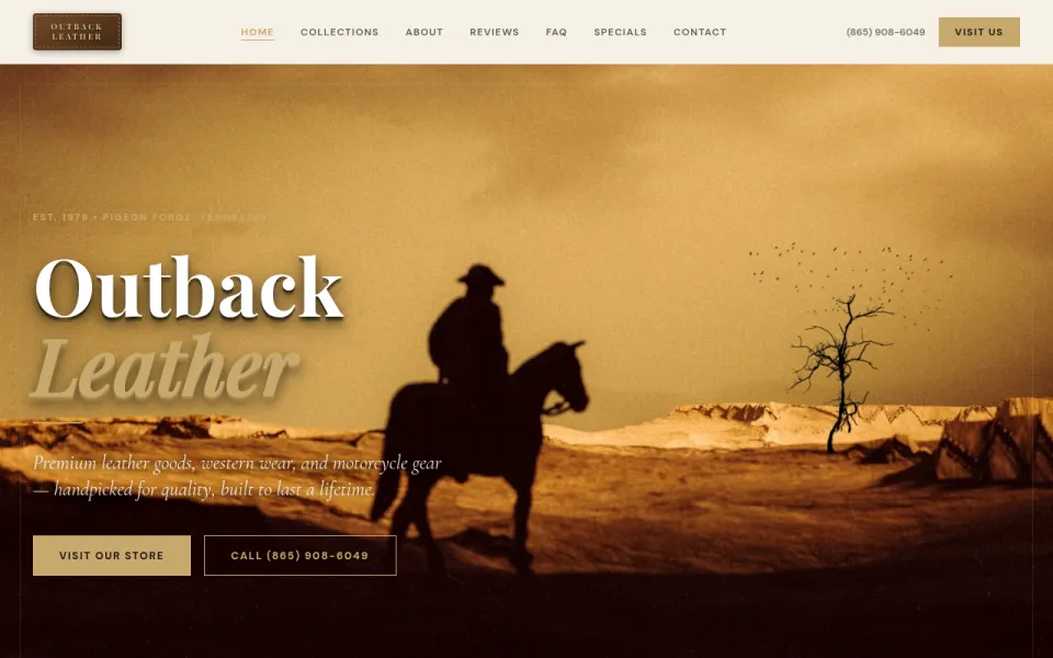 Outback Leather — small business website designed by BlueFusion WebDev